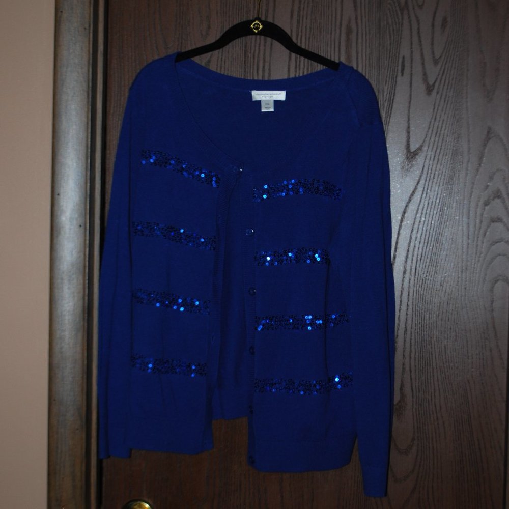 Christopher & Banks Sapphire Blue, Sequin Stripe Sweater - PXL